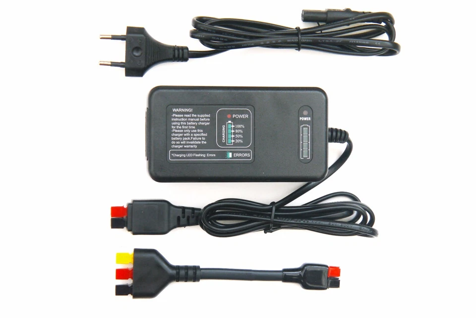 MARKENLOS Lithium-Ladegerät für Powakaddy 16 Volt, mit rotem gelbem und schwarzem Stecker