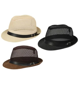 Straw Sun Hat Trilby Panama Fedora Breathable Mesh Mens Ladies Summer Size NEW - Picture 1 of 10