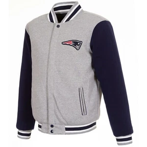 Chaqueta polar reversible a presión completa de los New England Patriots de la NFL JHD 2 logotipos delanteros - Imagen 1 de 5