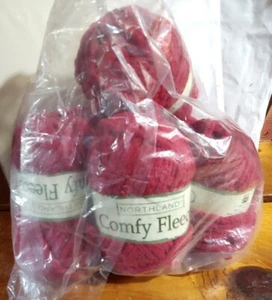 Five Skeins Of Comfy Fleece Dark Red Crochet Yarn, New In Open Bag - Picture 1 of 1