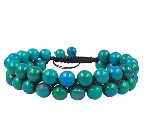 Chrysocolla Gemstone Macrame Thread Knotted Round Beads Women Bracelet For Gift - Picture 1 of 6