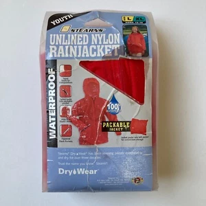 Red Rain Jacket Youth L/XL 12-16 Streams Windbreaker Nylon Waterproof Packable - Picture 1 of 8