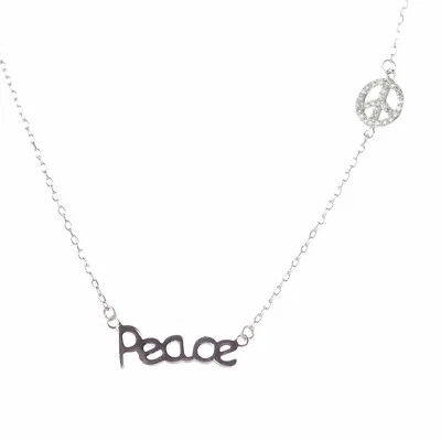 Collar de plata esterlina 925 maciza letras de paz con signo de paz fijado a 16" Foto 1 de 4