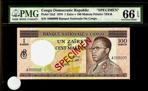 Congo 100 Makuta 1970 SPECIMEN PMG 66 EPQ UNC PMG Population 4/1 - Picture 1 of 2