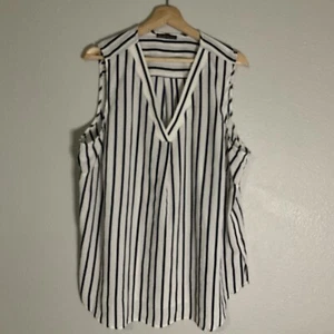 Adrianna Papell ärmellose Bluse mit V-Ausschnitt gestreift Damen XL weiß marine - Bild 1 von 8