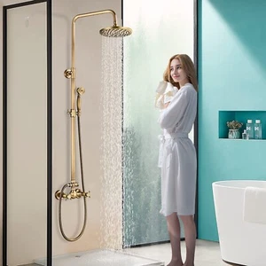 Antik Retro Duscharmatur set Regendusche Duschsäule Duschsystem mit Handbrause - Picture 1 of 10