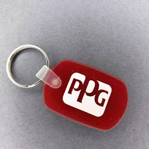 PPG Paint Stains Advertising Red White Rubber Keychain - Picture 1 of 2