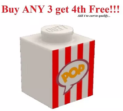 ☀️NEW LEGO Brick 1x1 Red Vertical Stripes Yellow POP Speech Bubble Popcorn Box - Image 1 of 3