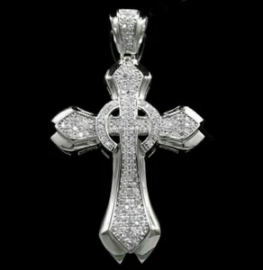 2.20Ct Lab Created Diamond Pendant Religious Charm Gift in 14k White Gold Plated - Picture 1 of 4