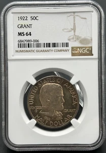 1922 P Grant Commemorative 90% Silver Half Dollar NGC MS 64 - Picture 1 of 5