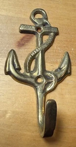Vintage ANTIQUE Brass NAVY Nautical ANCHOR Coat HOOK Wall HANGER - USA SHIP - Picture 1 of 3