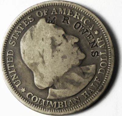 1892 50c Columbian Exposition Commemorative Silver MRO Mr Owens Counter Stamp - Image 1 of 2
