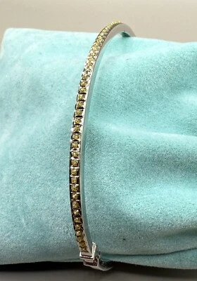 IMPRESIONANTE ~ Brazalete Brazalete Oro Blanco 14k Zafiro Amarillo Mediano 2.5mm Estate Foto 1 de 4