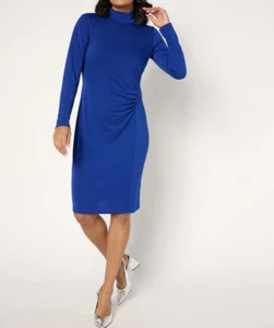 GRAVER Susan Graver Regular Premier Knit Mock Neck Dress w Cutout,COBALT A673989 - Picture 1 of 7