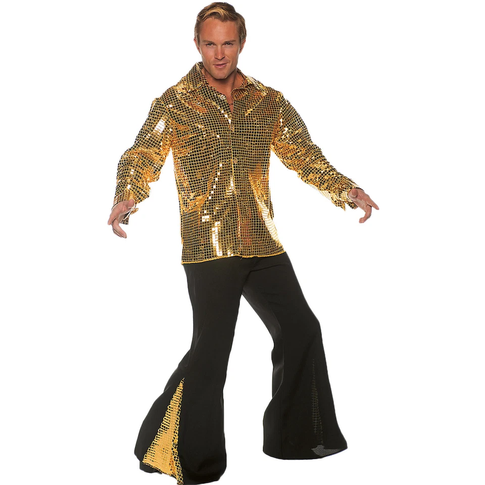 Dancing King Adult Men's Costume Gold Sequin Shirt Disco 70s Halloween
