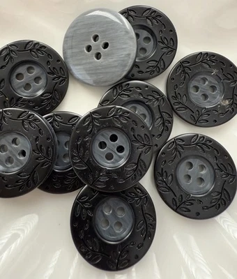 10PC Black Vine and Leave Large Resin Sewing Button Flat Back 4 Holes 25mm 1" - Image 1 of 4