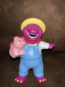 Vintage Barney The Dinosaur Farmer 5”PVC Figure Toy Cake Toppers 1997 Lyons - Picture 1 of 6