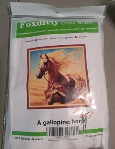NEW Galloping Horse Cross Stitch Inclusive Kit Foxdiviy SEALED PACKAGE! - Picture 1 of 8