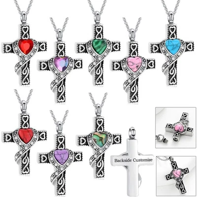 Collar de memoria colgante urna cruz corazón piedra vintage para cenizas joyería conmemorativa Foto 1 de 4