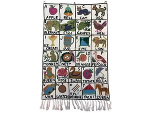 Handgewebter bestickter Wandteppich Volkskinderzimmer Alphabet ABC Wandbehang 100 % Wolle - Bild 1 von 5