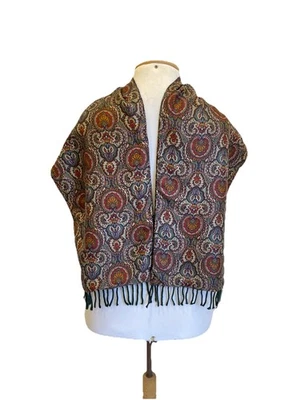 AS1# Saldarini Wool Silk Scarf Paisley Pattern Fringe Trim Multicolor Vintage - Image 1 of 4