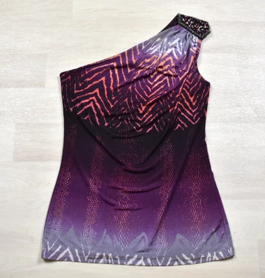 Top McBling Bisou Bisou Un Hombro Púrpura Estampado Geométrico Mediano De Colección Años 2000 Y2K Foto 1 de 4