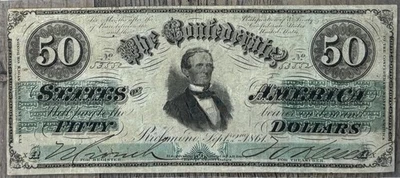 1861 $50 T 16 Confederate Paper Money, Blank Back, Very Nice Quality Note - Image 1 of 4