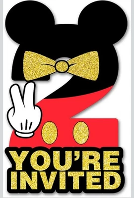 20 Minnie Mouse 2nd Birthday Party Invitations Girl Pink Glitter With Envelopes - Image 1 of 4