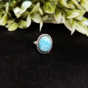 Blue Larimar Ring 925 Sterling Silver Statement Ring Healing Gemstone Jewelry - Picture 1 of 6