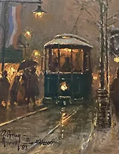 G HARVEY Limited Edition Evening Trolley AVENUE OF LIGHTS Series FRAMED - Picture 1 of 9