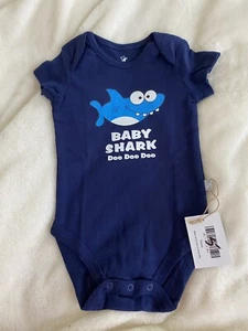 Boys Baby Shark One Piece Sleeper Romper Outfit 6 Months New with Tags Blue - Picture 1 of 7