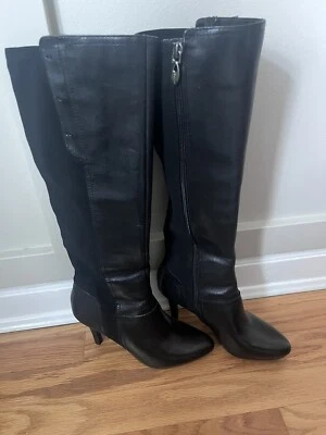 Botas hasta la rodilla Tahari Gomma de cuero negro y tela elástica para mujer talla 6 Foto 1 de 4