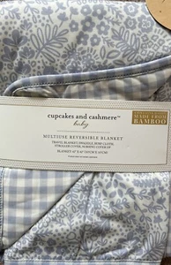 Manta reversible para bebé Cupcakes y cachemir azul y crema a cuadros y floral - Imagen 1 de 4