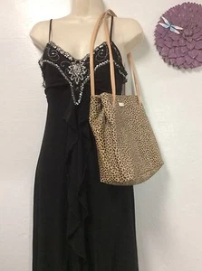 Nine West Handbag Brown Black Animal Print Tote Double Handles Medium H15 - Imagen 1 de 10
