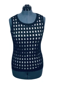 Rafaella Sleeveless Top Woman Black & White Front Lattice Mesh White Lining Med - Picture 1 of 9