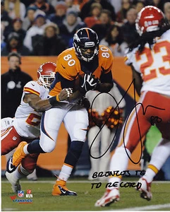 JULIUS THOMAS DENVER BRONCOS TE TD RECORD ACTION SIGNED 8x10 - Picture 1 of 1