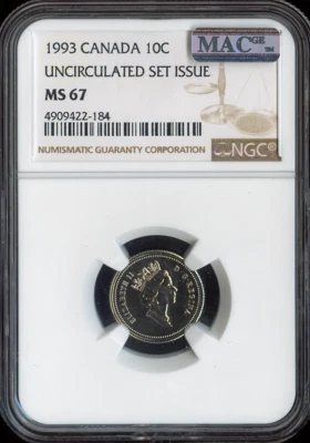 1993 Canada 10 Cents 10C NGC MS67 MAC - Quality - Image 1 of 2