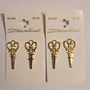 (Lot of 4) Streamline Gold Toned Scissors Button Charm 1.25" K1166 - Picture 1 of 4