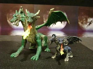 Neuwertig Vintage Hunson Trading Co 2 Kopffeuer atmender Drache & Baby Actionfigur - Bild 1 von 11