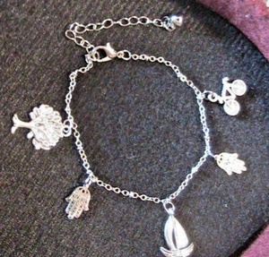 Bracciale cavigliera con ciondoli charms in argento rodiato anallergico NUOVO - Foto 1 di 5