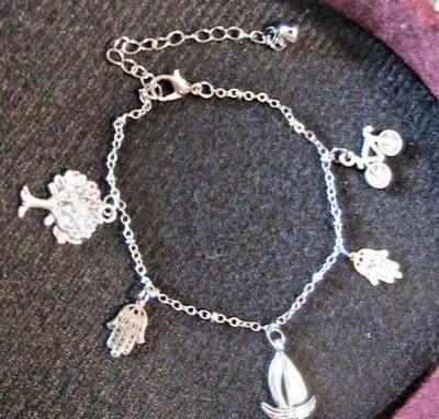 Bracciale cavigliera con ciondoli charms in argento rodiato anallergico NUOVO - Immagine 1 di 4