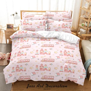 3D Baby Toy Pattern Kids Pink Quilt Cover Set Duvet Cover Bedding Pillowcases - Picture 1 of 6