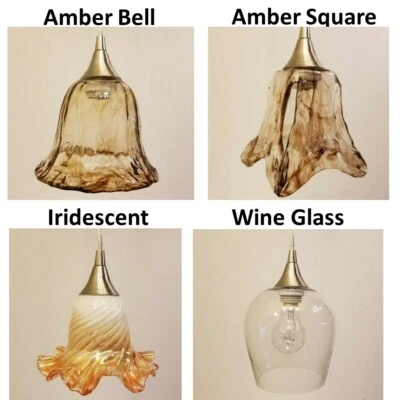 Handmade Art Glass Brushed Nickel Finish Hanging Mini Pendant Light Island - Image 1 of 3