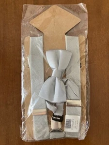 JIERKU Kids Clip on Suspenders Pre-Tied Bow Tie Suspenders/ Silver - Picture 1 of 3