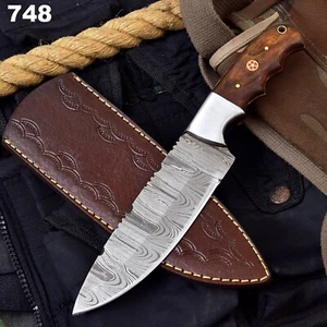 Cuchillo desollador de acero Damasco forjado a mano - mango de madera africana + funda - Imagen 1 de 7