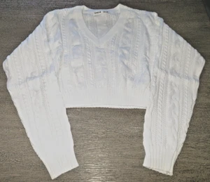 girls NEW BRIGHT WHITE PULLOVER SWEATER size 10 year short tummy out - Picture 1 of 1
