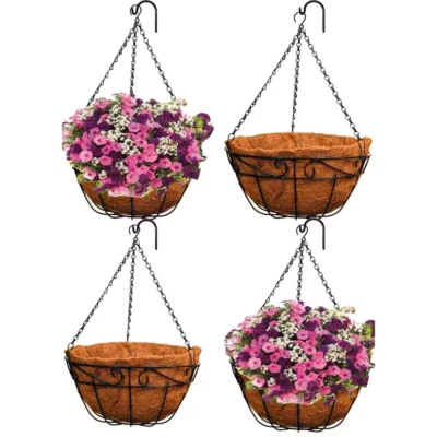 Large 16 In. Dia Black Metal Hanging Basket with Coco Liner (4-Pack) - Image 1 of 4