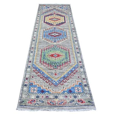 3'1"x9'9" Gray Angora Oushak Medallions Wool Hand Knotted Runner Rug G88247 - Image 1 of 4