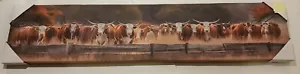 Texas Longhorns Panoramic 35" x 8" Canvas Western Americana Wall Art Decor Large - Picture 1 of 5