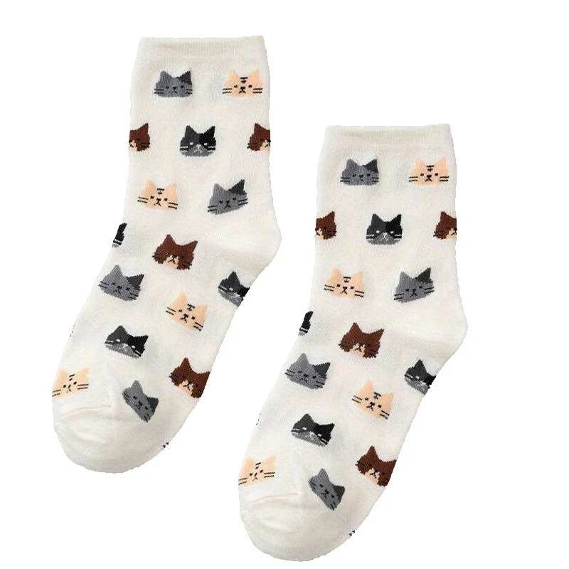 SPHERE CUTE CATS Womens Ladies Off White Novelty Ankle Socks | One Size UK 4-7 EU 36-40
